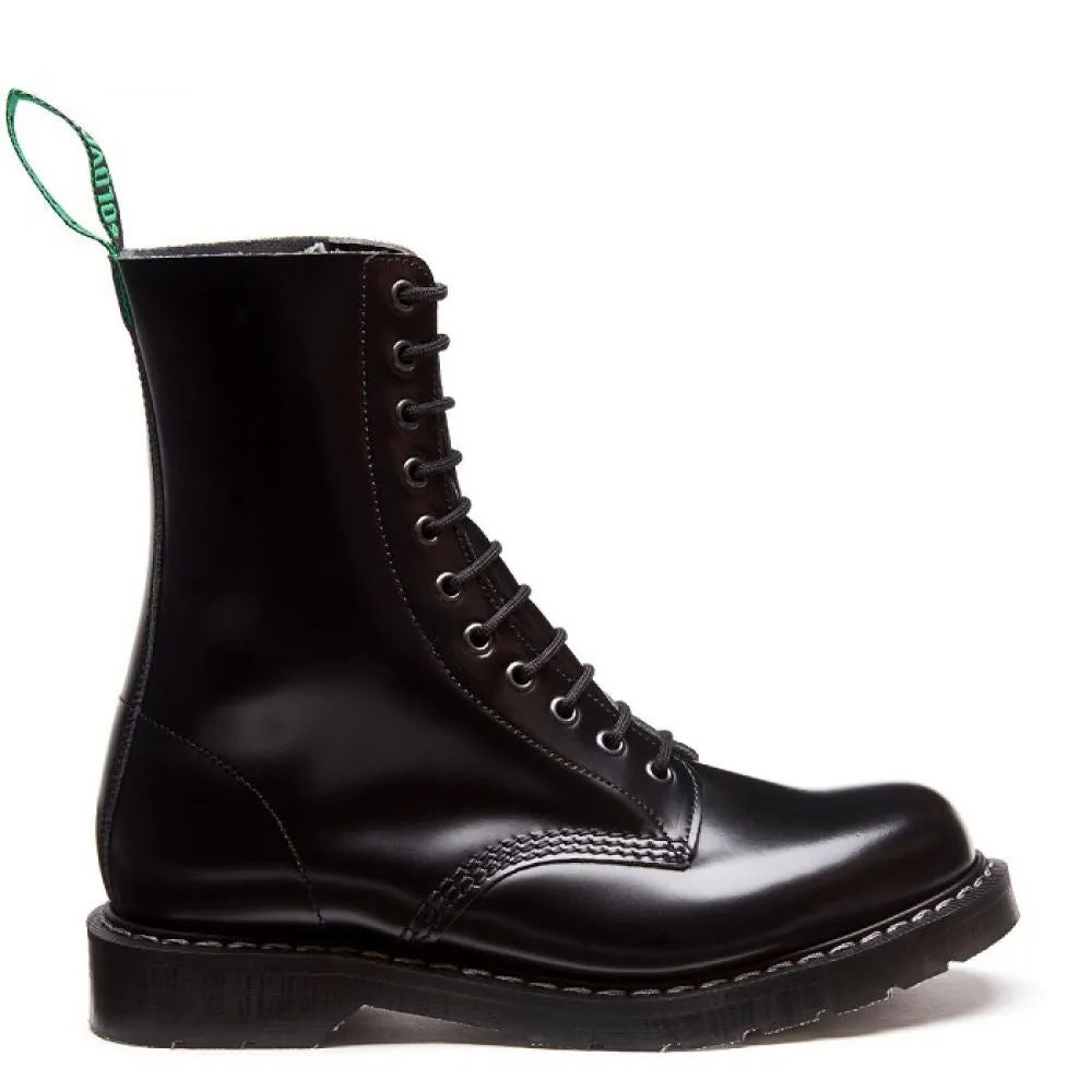 Heavy Duty Solovair 11 Eye Derby Boot in Black Hi-Shine Breathable Durability