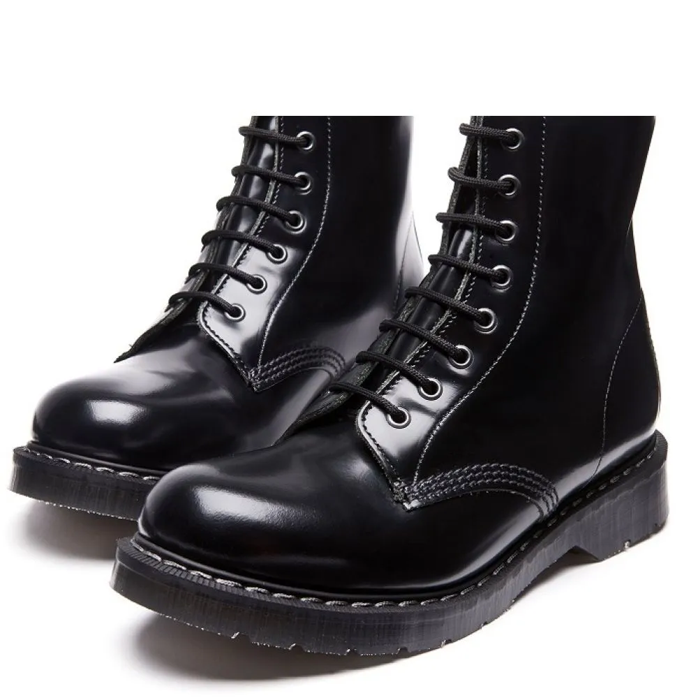 Solovair 11 Eye Derby Boot in Black Hi-Shine Breathable Durability Crisp Look Feather Light Cold Weather Commuter