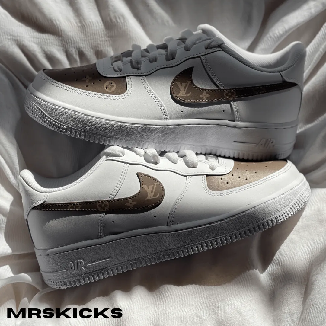 Custom Brown Lv Airforce 1 Breathable Lining Ventilation holes