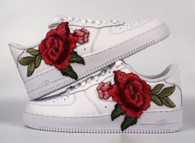 Air Force 1 Custom Red Rose Shoes Flower Floral White Mens Womens Kids All Sizes AF1 Sneakers Gel Soft