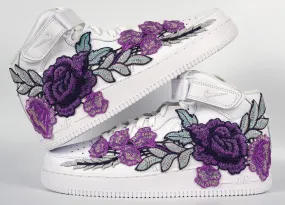 Air Force 1 Custom Mid Purple Rose Shoes Flower Floral White All Sizes Men Women & Kids AF1 Sneakers Step Light