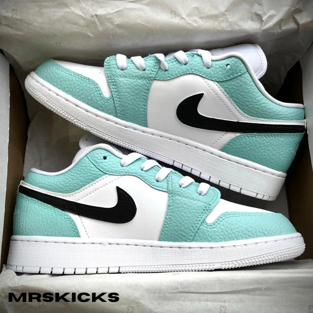 Retro Mood Cushioned heel Custom Teal Jordan 1 low