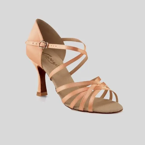Office Cool 2.5" Brigitte -- Women's Flare Heel Latin Sandal -- Camel Satin
