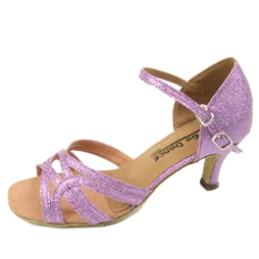 2.5" Gloria -- Flare Heel Latin Sandal -- Lavender Glitter Scandi Clean