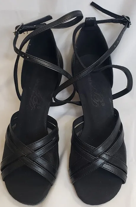 2.5" Strappy -- Flare Heel Latin Sandal -- Black Feather Light Urban Stroll Business Mode