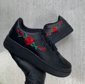 Mesh Fast Track Air Force 1 Custom Shoes Black Rose Red Flower Floral Low Men Women Kids AF1 Sneakers