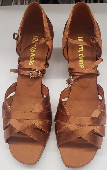 2" Aida -- Women's Latin Sandal -- Tan Satin Park Day
