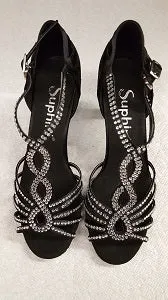 2.5" Sofia -- Women's Flare Heel Latin Sandal -- Black Satin Look Ready Youth Fresh