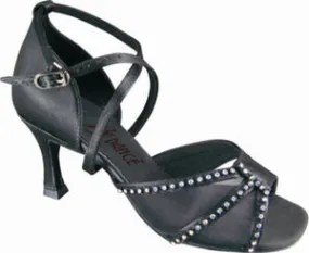 Ventilated Design Chic Fit 2.5" Gia -- Flare Heel Latin Sandal -- Black Satin