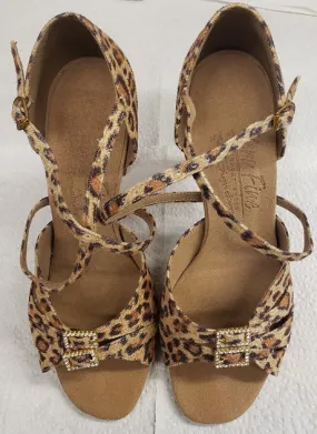 3" Angela -- Flare Heel Latin Sandal -- Leopard Step Free Cushioned Footbed