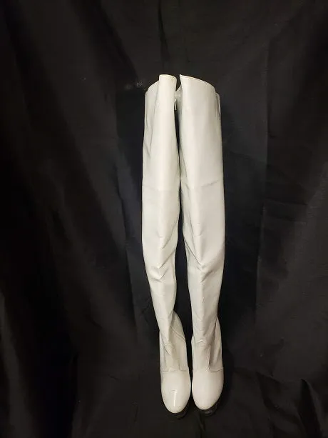 6" Zuri -- Women's Thigh High Platform Dress Boot -- White Patent/Clear High Traction