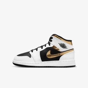 (GS) Air Jordan 1 Mid 'White / Gold' (2021) 554725-190 Soft Tone