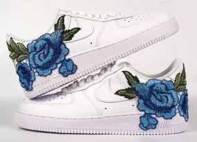 Baby Soft Air Force 1 Custom Blue Rose Shoes Short Flower Floral Design White Low Shoes Men Women & Kids All AF1 Sneakers