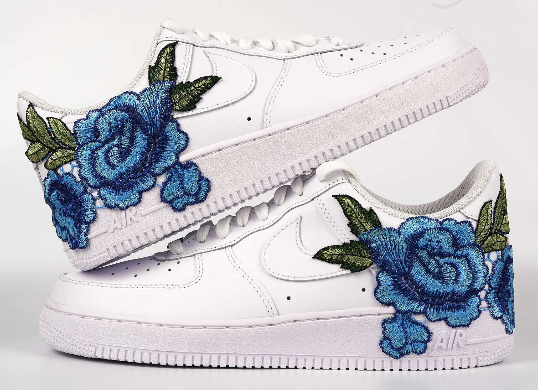Baby Soft Air Force 1 Custom Blue Rose Shoes Short Flower Floral Design White Low Shoes Men Women & Kids All AF1 Sneakers