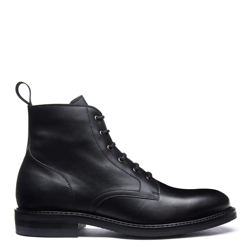 Minimal Profile Work Day Solovair Men's 6 Eye Derby Boot in Black Calf Strapped