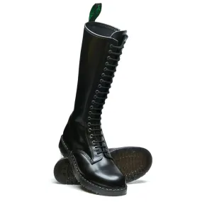Hiking Solovair 20 Eye Zip Derby Boot in Black Hi-Shine Wedge Sole Anti   Odor