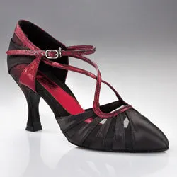 All Comfort Cool Tone 2.5" Mariana -- Women's Flare Heel Standard Ballroom Shoe -- Black Satin/Red Trim