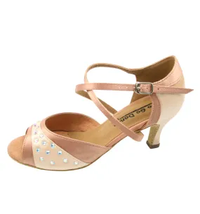 2.5" Doreen -- Flare Heel Latin Sandal -- Tan Satin zipper waterproof