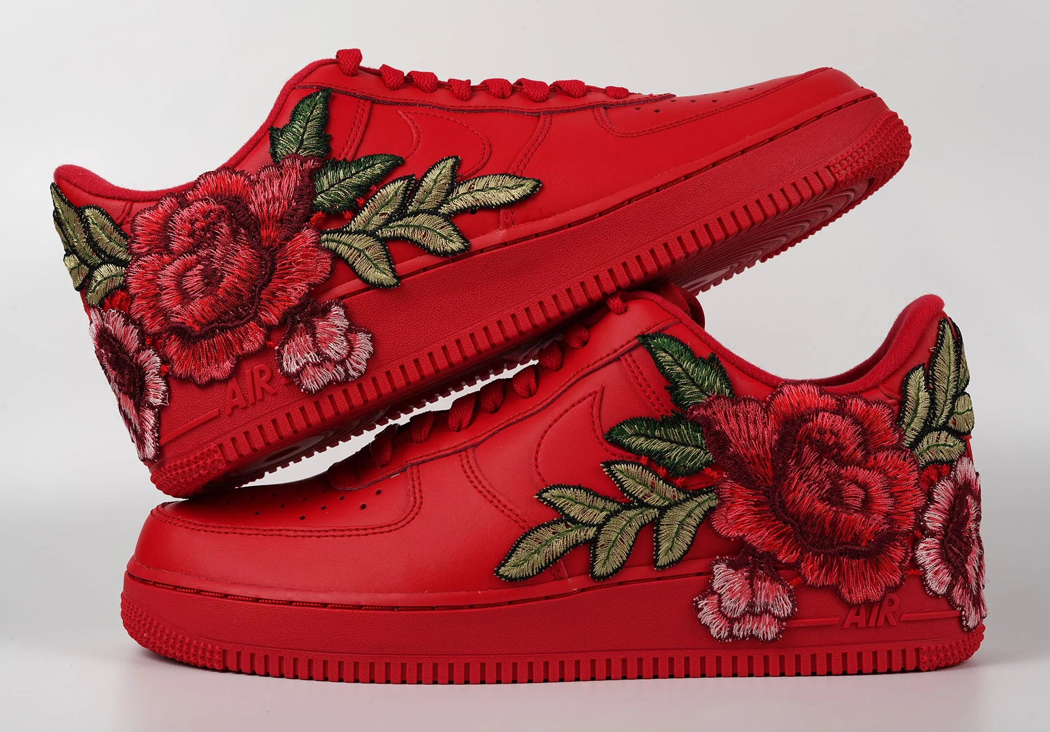 Air Force 1 Custom Triple Red Short Rose Low Flower Floral Shoes Men Women & Kids All Sizes AF1 Sneakers Elastic Sling Hero Walk