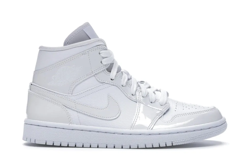Smooth Soles mud proof Jordan 1 Mid Triple White Patent Swoosh (W)
