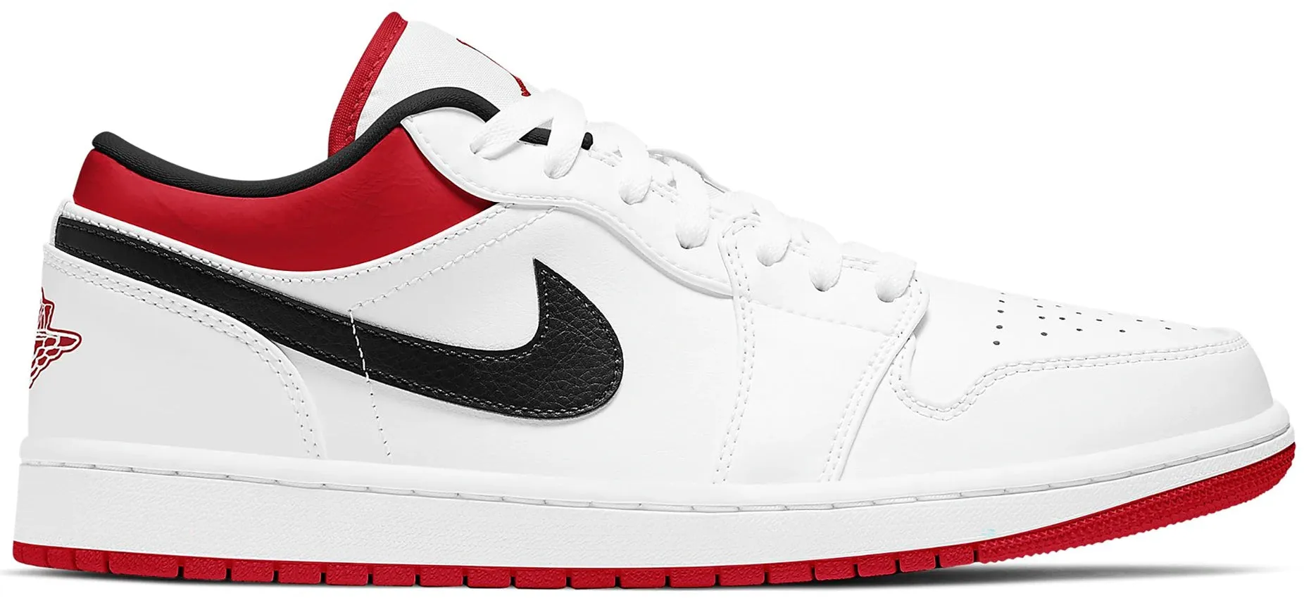 Jordan 1 Low White University Red Black GS Eco Friendly Backpacking Trip Leg Slim