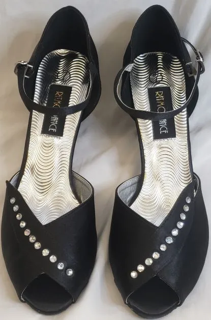 2.38" Anara -- Closed Back/Open Toe Ballroom Shoe -- Black Satin Comfort Bend