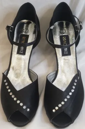 Office Smart 2.38" Anara -- Closed Back/Open Toe Ballroom Shoe -- Black Satin