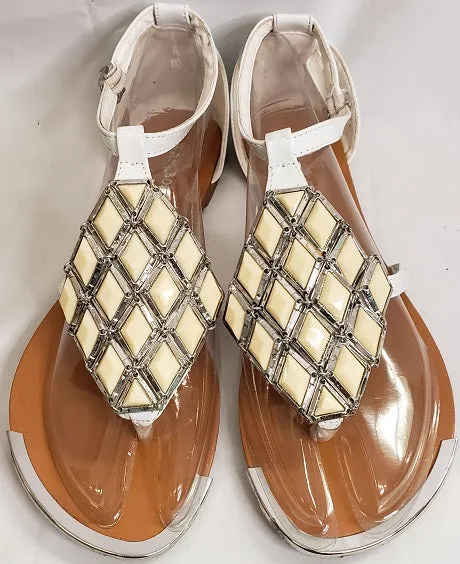 Relaxing Flats Macalen -- Women's Flat Thong Sandal -- White Patent