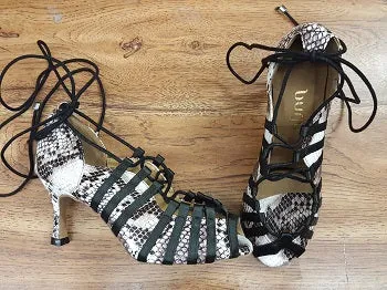 Firm Edge 3" Tayla -- Women's Flare Heel Latin Sandal -- Black/White