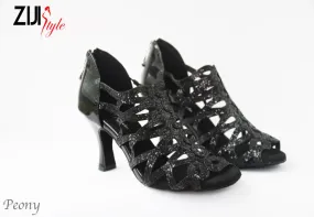 Reinforced toe Clean Step 3.25" Peony -- Women's Latin Sandal -- Black Sequins