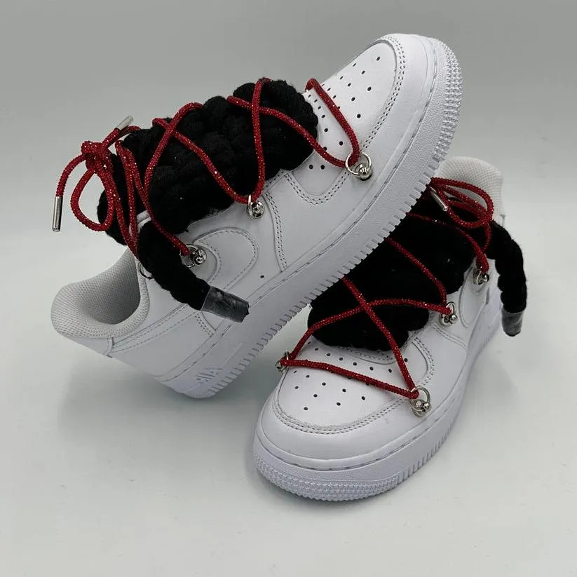 Foot Support Media Pop Nike Air Force 1 Rope Laces Black??Triple Crystal Red
