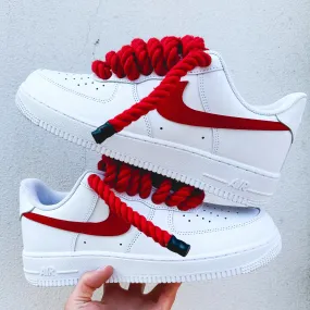 Nike Air Force 1 Matching Rope & Swoosh" Red Padded collar