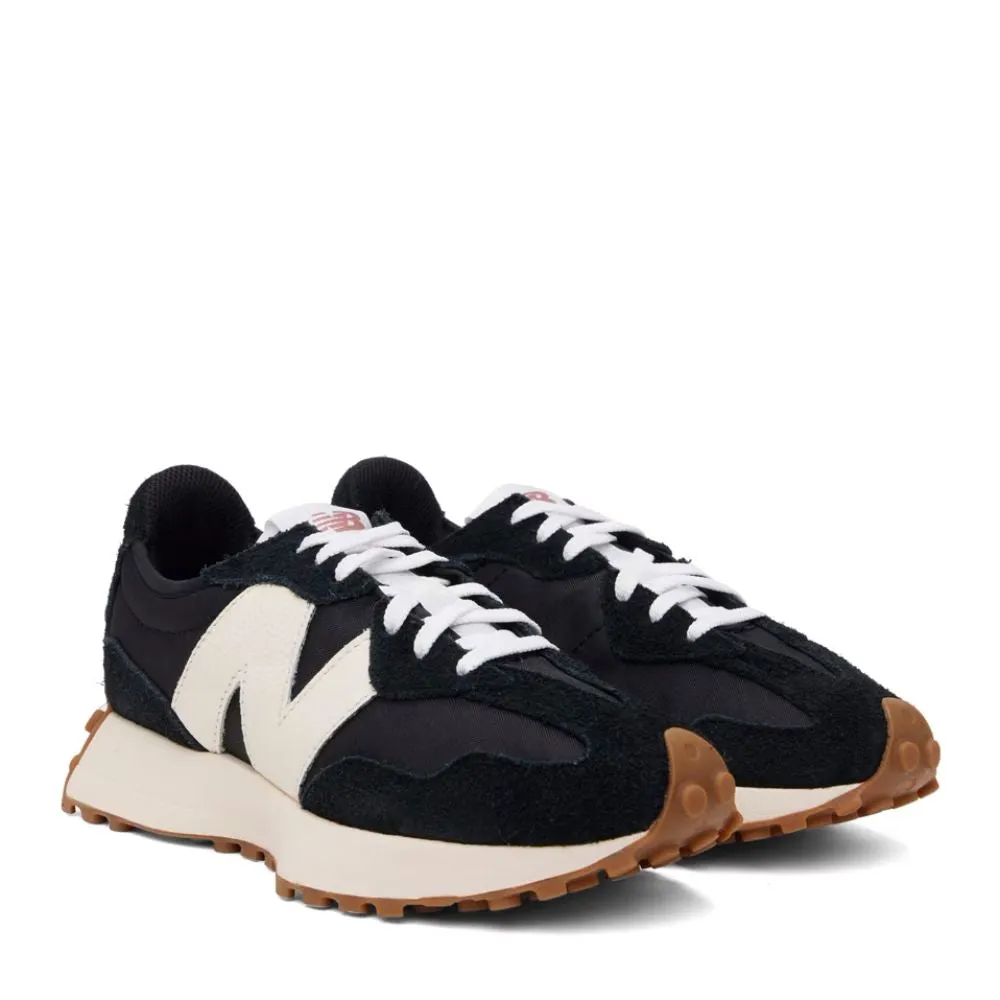 Protective Cushioning New Balance Women's 327 in Black with White Gum High Stability