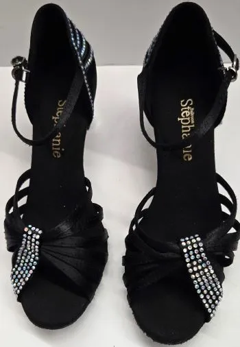 Anti Bacterial Every Step 2" Sabrina -- Women's Silver Flare Heel Latin Sandal -- Black Satin