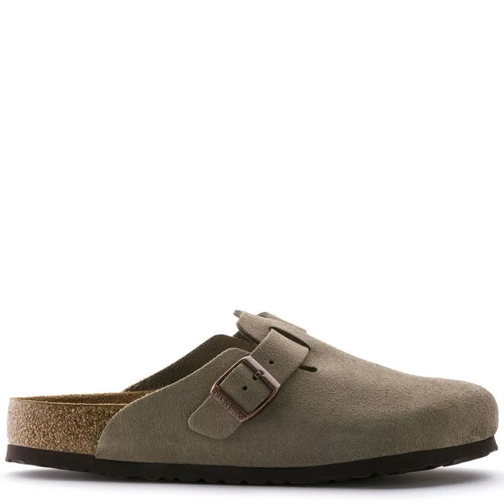 Weatherproof Birkenstock Boston Softbed Suede Leather in Taupe Day Long