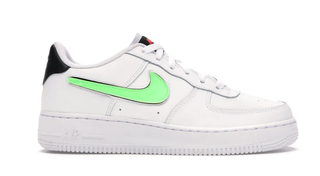 Nike Air Force 1 Low Removable Swoosh White Green Strike (GS) Breathable Beach Walk Shock Absorbing