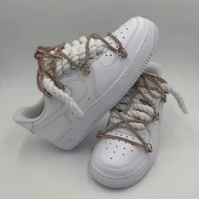 Fast Run Action Ready Nike Air Force 1 Rope Laces White??Triple Crystal Gold