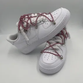 Nike Air Force 1 Rope Laces White??Triple Crystal Pink Hill Tough Breath Fresh