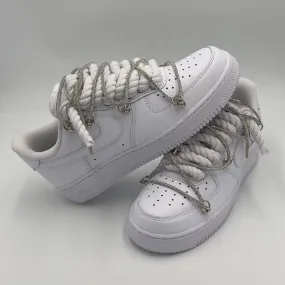 Smooth ride Spring Jump Nike Air Force 1 Rope Laces White??Triple Crystal Silver