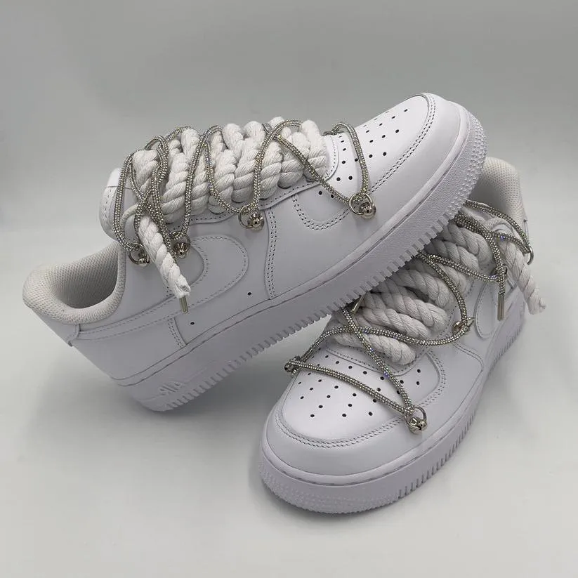 Smooth ride Spring Jump Nike Air Force 1 Rope Laces White??Triple Crystal Silver