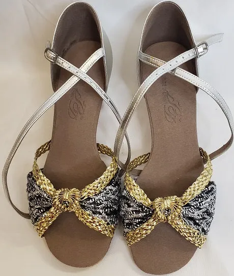 2.5" Amara -- Flare Heel Latin Sandal -- Silver/Gold TPU Stability Kind Step