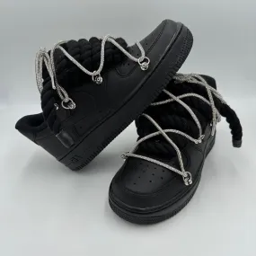 Breathable Lining Nike Air Force 1 Black "Rope Laces Black" Triple Crystal Silver