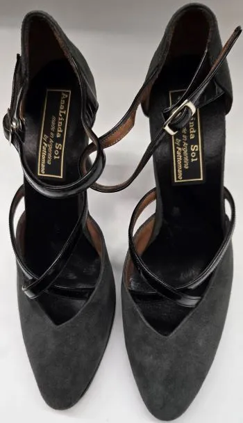 3.5" Vala -- Women's Tango Shoe -- Grey Suede/Black Patent Athletic Pose Ready