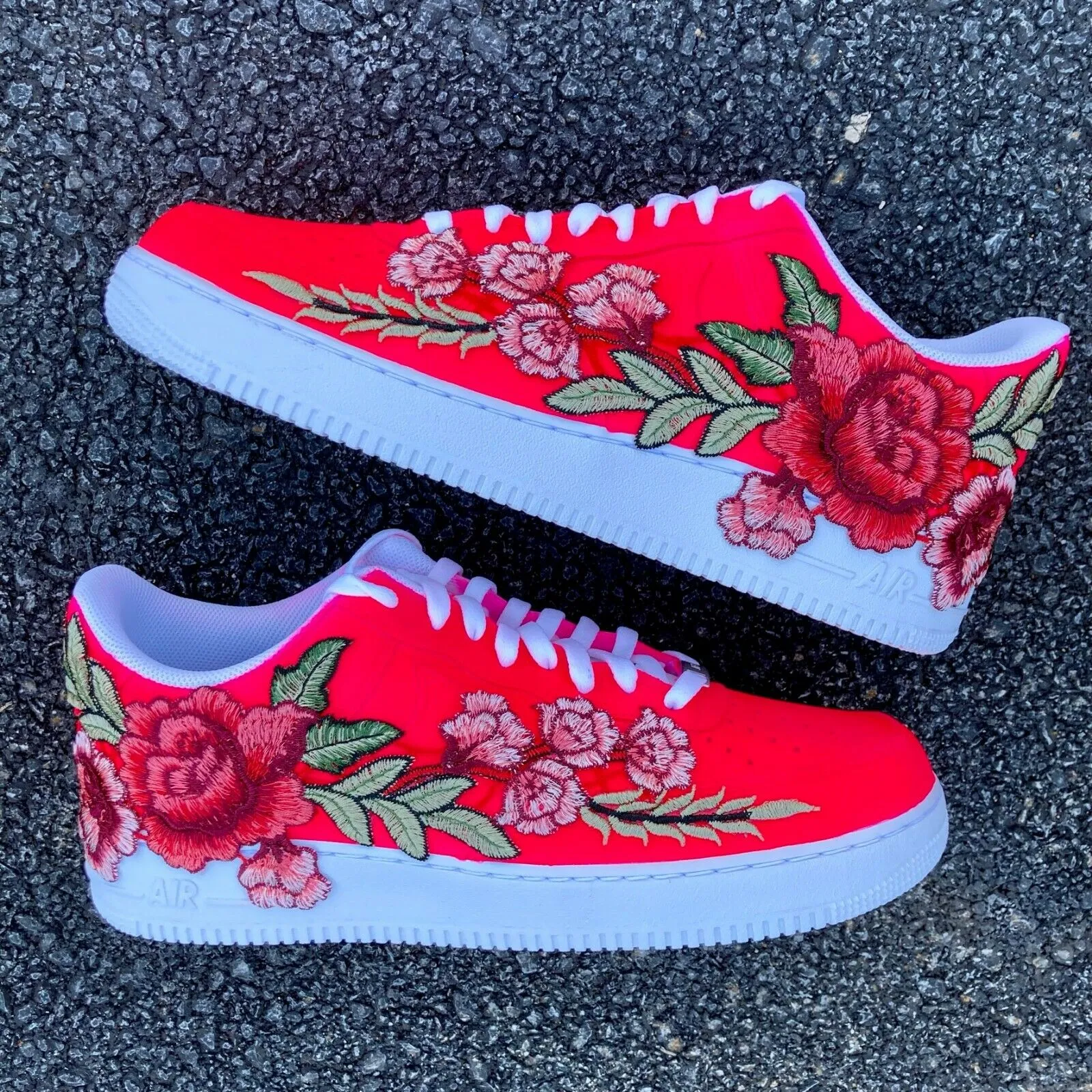 Air Force 1 Custom Low Neon Pink Red Rose Floral White Shoes Men Women AF1 Sneakers Ergonomic Design Storm Proof