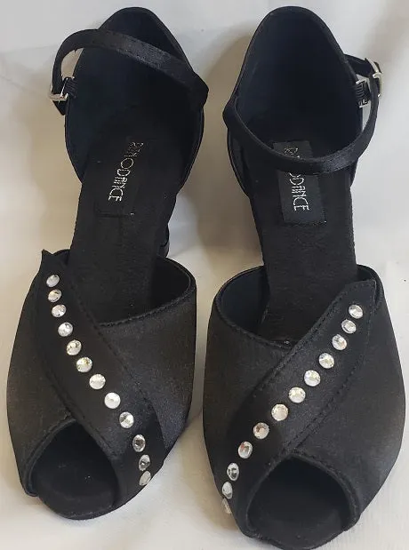 2.38" Charlotte -- Closed Back/Open Toe Ballroom Shoe -- Black Satin Street Cool shape fit