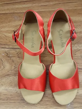 Comfort Flex Strong Stitching 3" Luciana -- Flare Heel Latin Sandal -- Red Satin