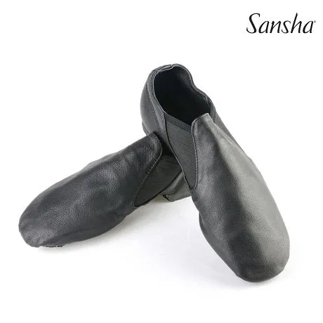 Daniel -- Leather Split Sole Jazz Shoe Slip-on, Suede Sole -- Black Flexibility Feature