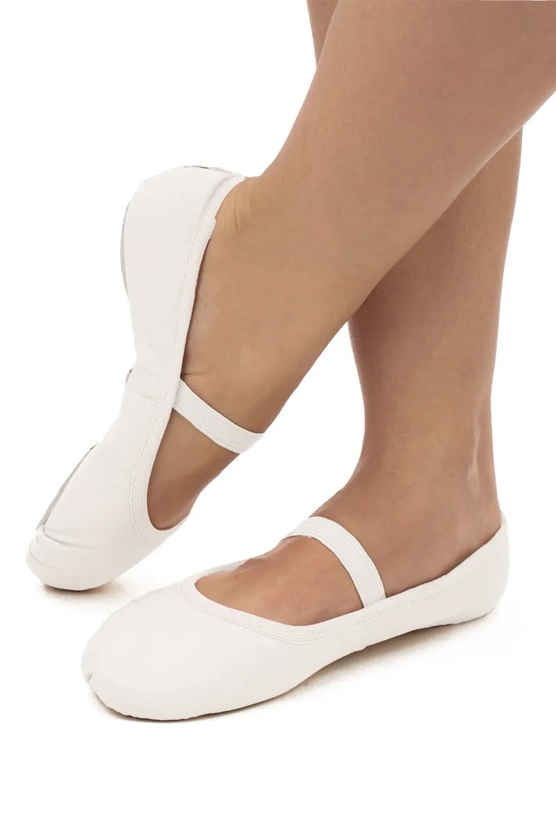 Darcy -- Children's Leather Full Sole Ballet -- White Urban Sleek