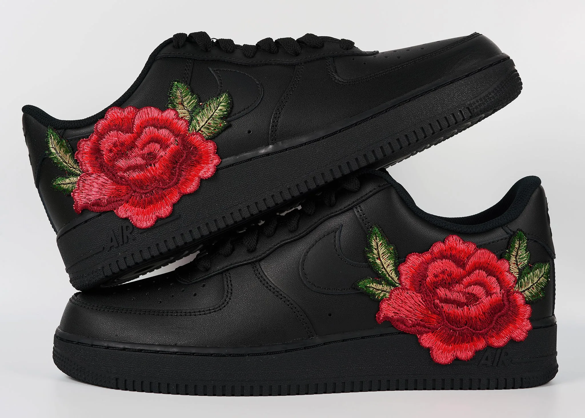 Fitness Vibe Cushioned heel Air Force 1 Custom Red Rose Shoes Flower Floral Black Low Men Women & Kids All Sizes AF1 Sneakers