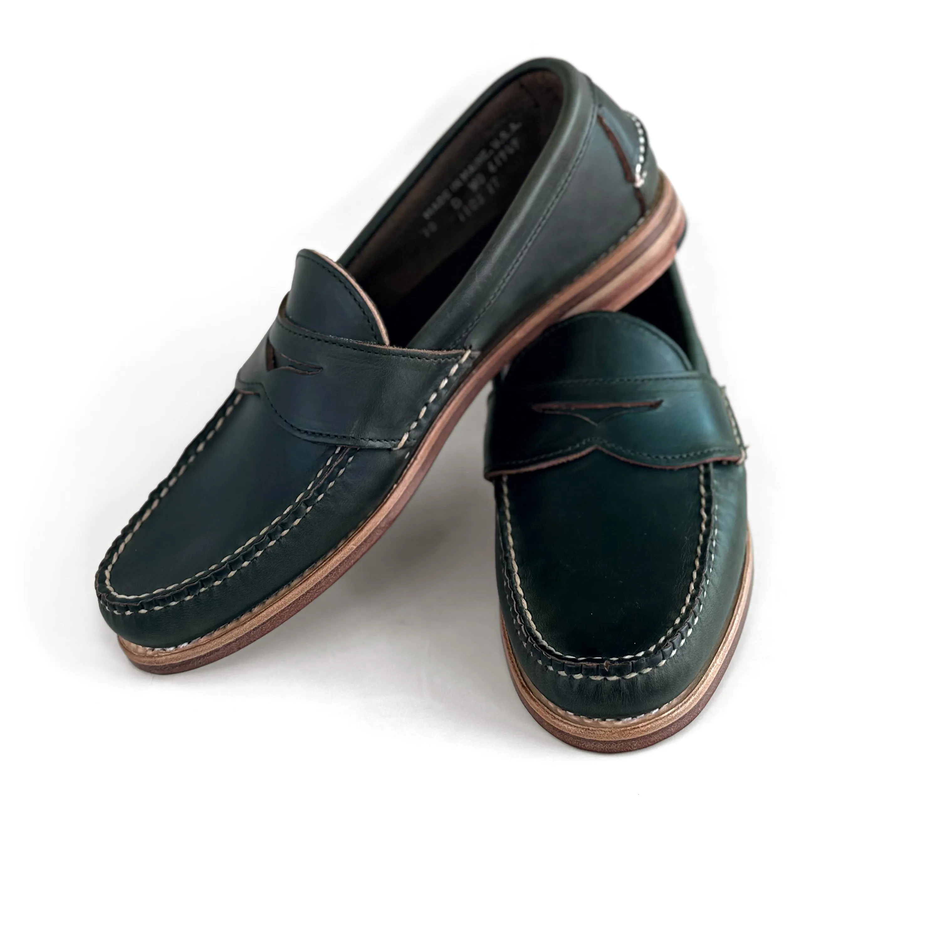Boardroom Appropriate Practical Design Pinch Penny Loafer - Dark Olive Pull-Up Leather